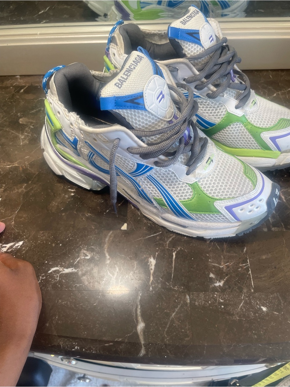 Balenciaga White Green Blue Mesh Running Sneakers